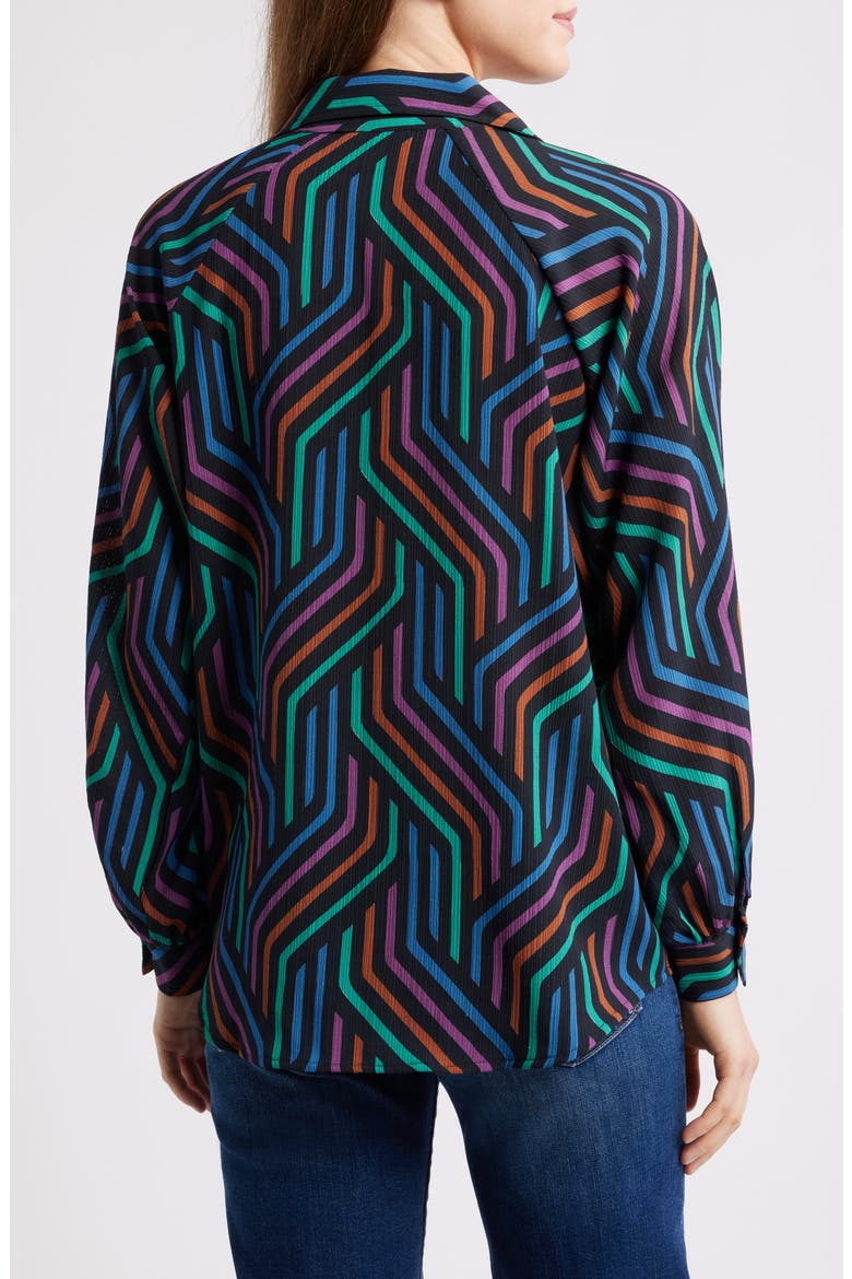 Print Split Neck Top, Alternate, color, BLACK MULTI
