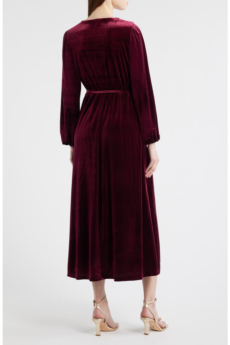 Wrap Front Long Sleeve Velvet Maxi Dress, Alternate, color, MERLOT