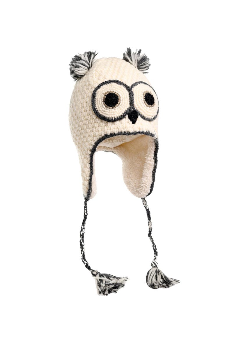 Crochet Owl Hat, Alternate, color, White combo