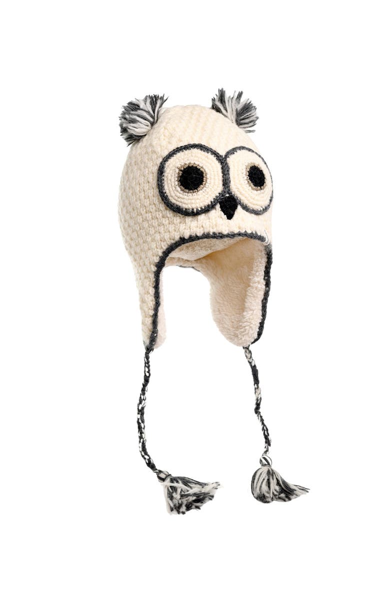 Nirvana Designs Crochet Owl Hat, Alternate, color, White Combo