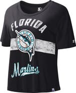 STARTER Women's Starter Black Florida Marlins Cooperstown Collection Record Setter Crop Top