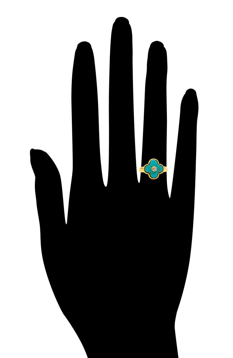 RIVKA FRIEDMAN 18K Yellow Gold Plated Turquoise Cubic Zirconia Flower Ring, Alternate, color,