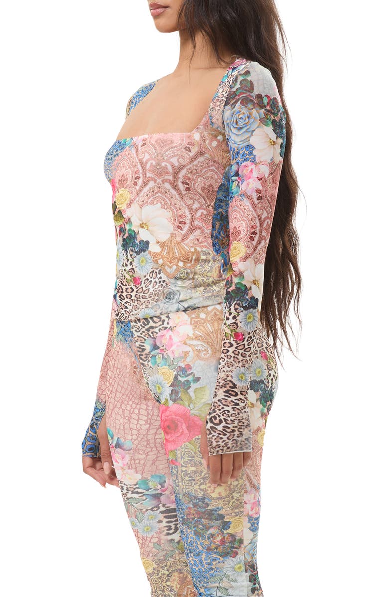 AFRM Ines Mix Print Square Neck Top, Alternate, color, Iris Patchwork