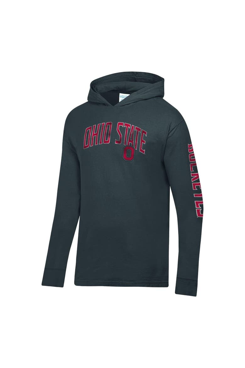 Men's ComfortWash  Charcoal Ohio State Buckeyes Long Sleeve Hooded T-Shirt, Alternate, color, Charcoal