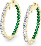HauteCarat Lab Grown Diamond & Birthstone Inside Out Hoop Earrings