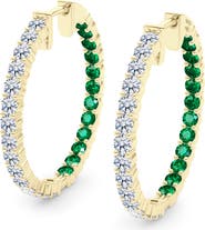 HauteCarat Lab Grown Diamond & Birthstone Inside Out Hoop Earrings