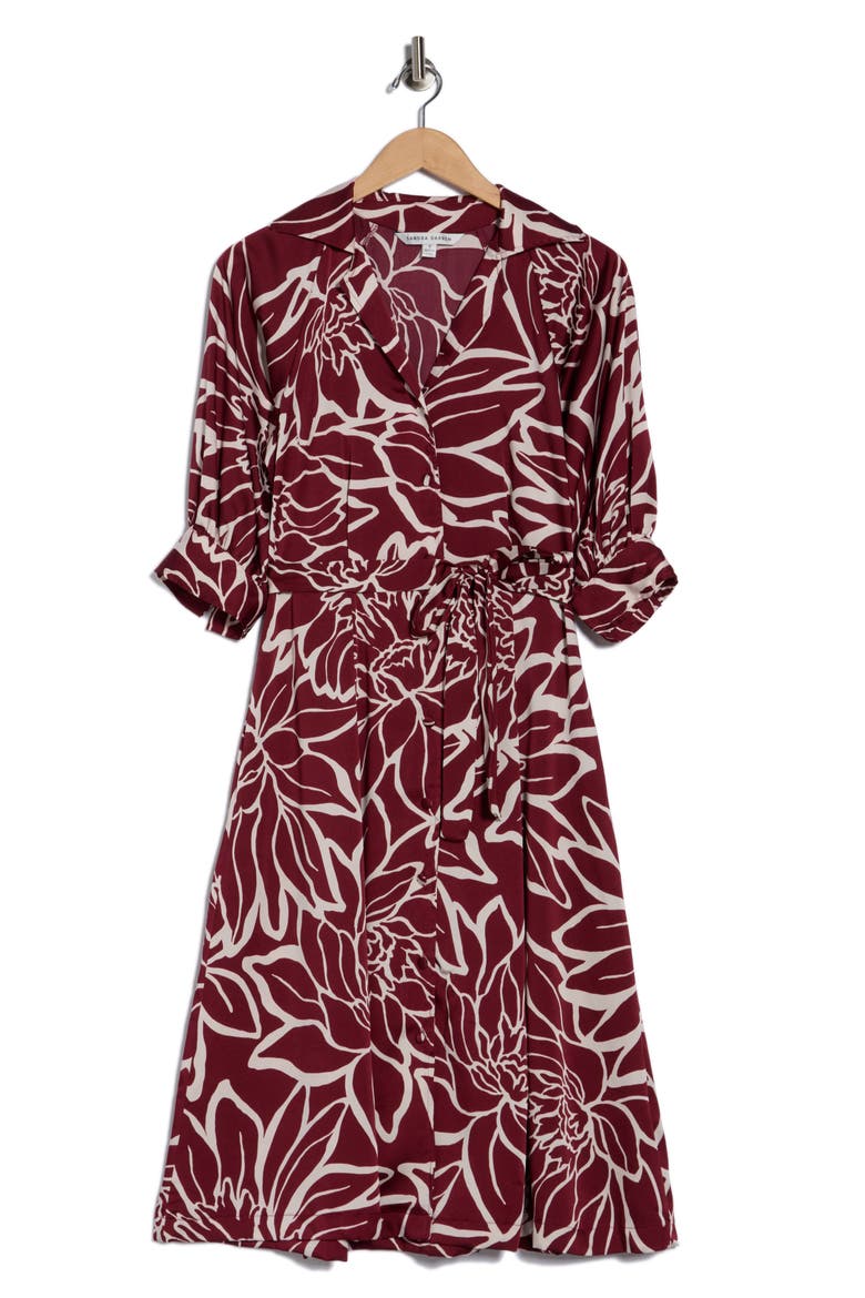 Floral Midi Shirtdress, Alternate, color, WINE/ IVORY