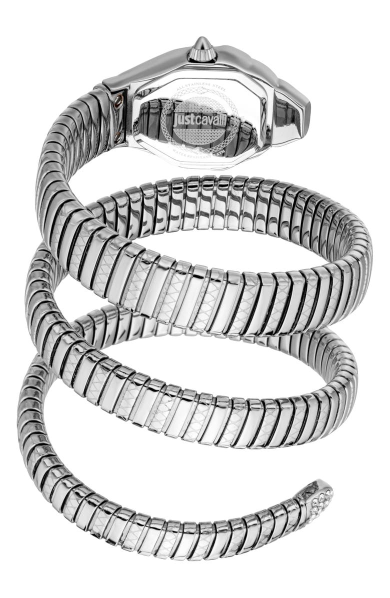 Just Cavalli Snake Wraparound Bracelet Watch, 22mm x 34.5mm, Alternate, color, Silver/ Blue