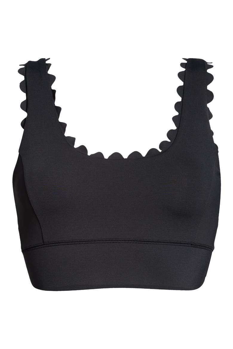Scallop Power Sports Bra, Alternate, color, JET BLACK