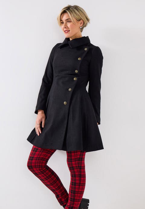 Asymmetrical Wool Blend A Line Coat (plus)