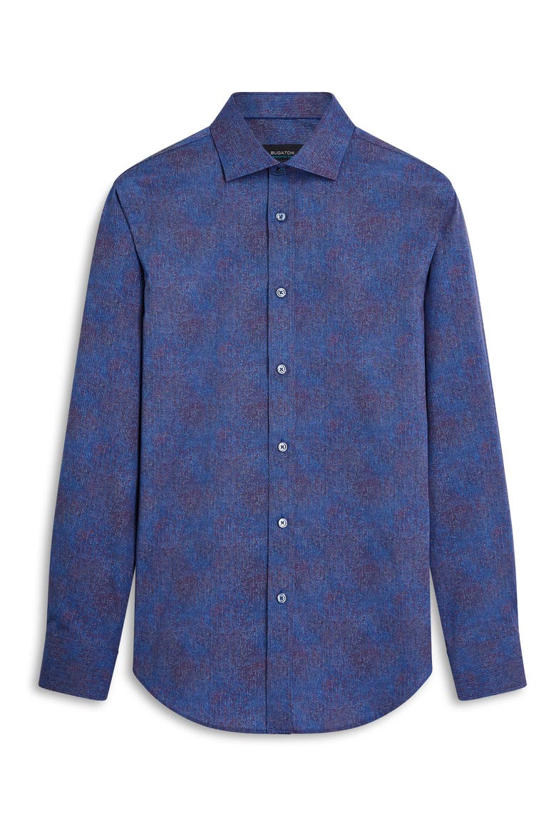 Shaped Fit Herringbone Stretch Cotton Button-Up Shirt, Alternate, color, INDIGO
