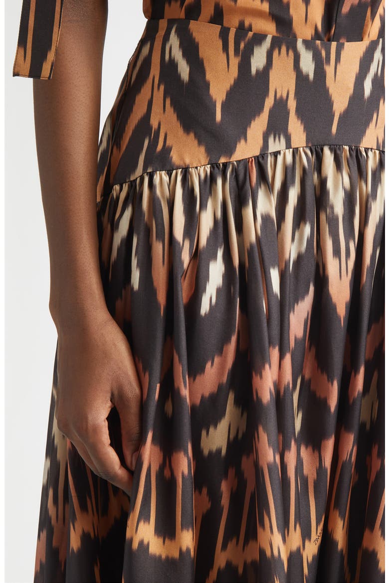Aster Ikat Print Tiered Silk Skirt, Alternate, color, CHARCOAL IKAT
