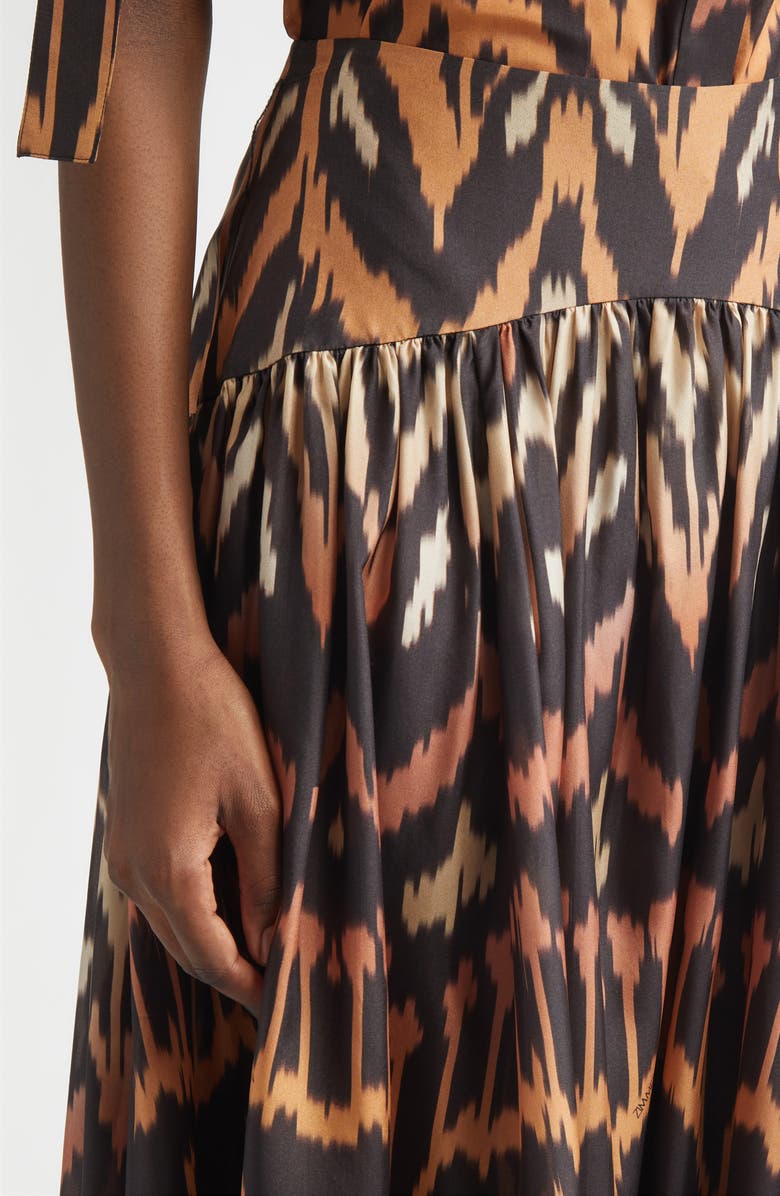 Zimmermann Aster Ikat Print Tiered Silk Skirt, Alternate, color, Charcoal Ikat