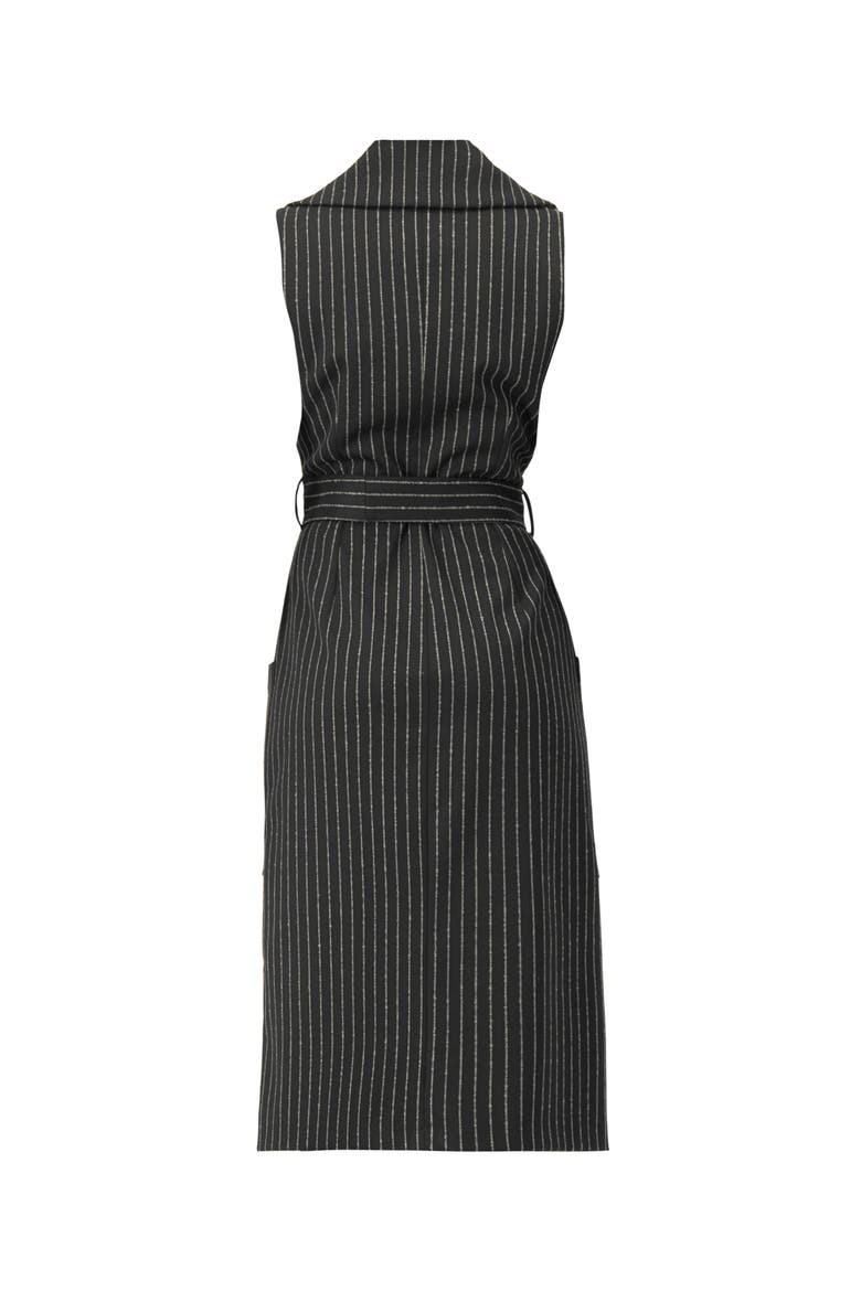 Double-Breasted Striped Midi Dress, Alternate, color, Black