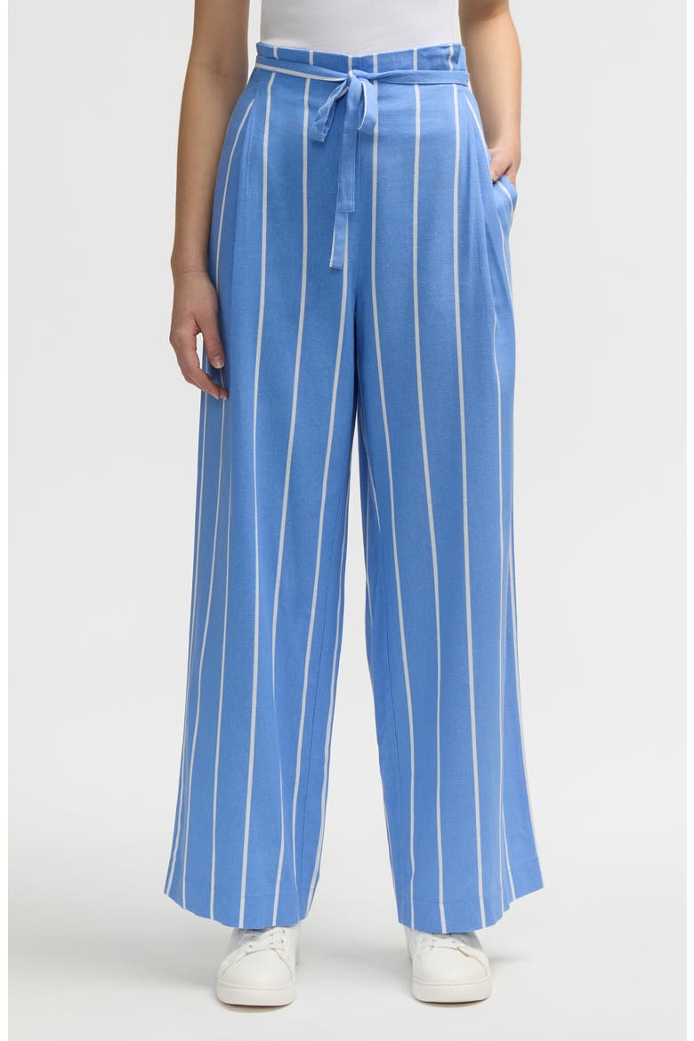 Stripe Tie Waist Paperbag Pants, Main, color, BLUE/ WHITE STRIPE