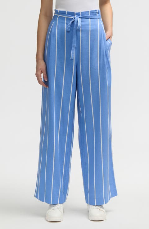 Stripe Tie Waist Paperbag Pants