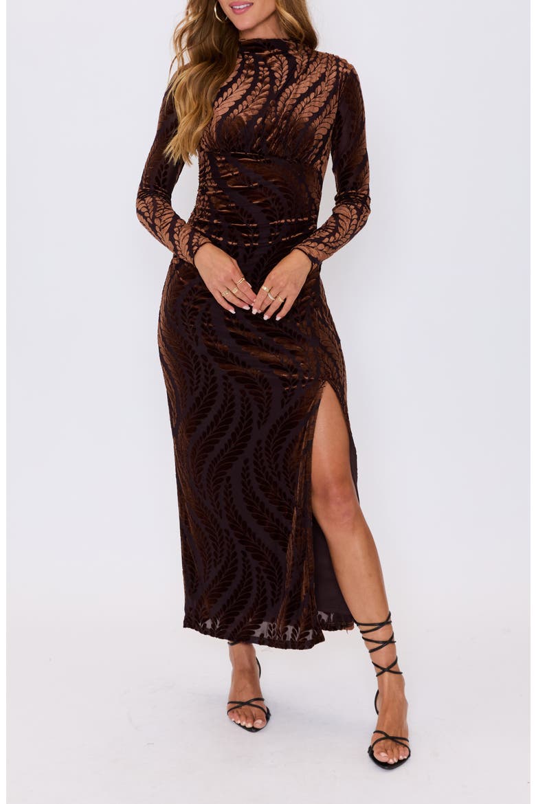 Sedona Velvet Burnout Long Sleeve Maxi Dress, Main, color, BLACK PRINT