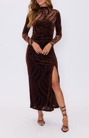 VICI Collection Sedona Velvet Burnout Long Sleeve Maxi Dress