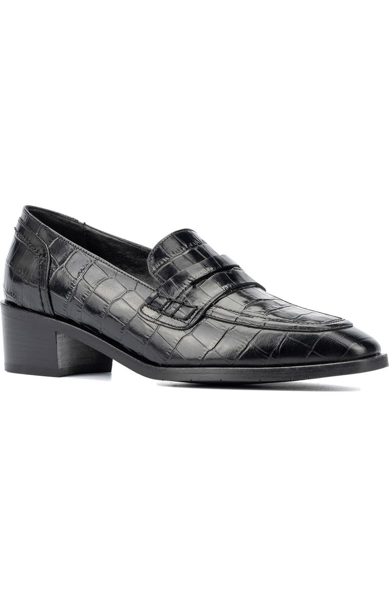 Aquatalia Riya Croc Embossed Penny Loafer, Main, color,