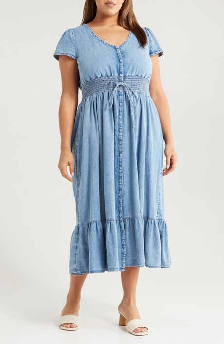 Treasure & Bond Smocked Waist Chambray Midi Dress