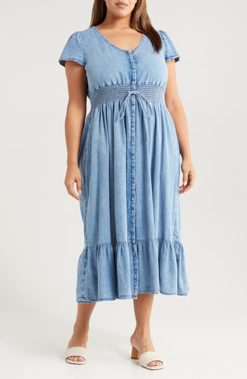 TREASURE & BOND TREASURE & BOND SMOCKED WAIST CHAMBRAY MIDI DRESS