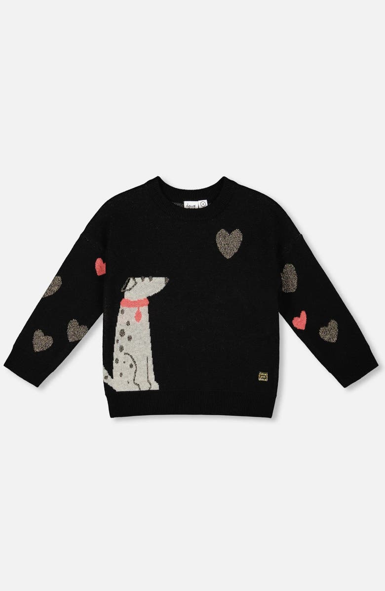 Deux par Deux Knit Sweater with Dalmatian and Hearts, Main, color, 