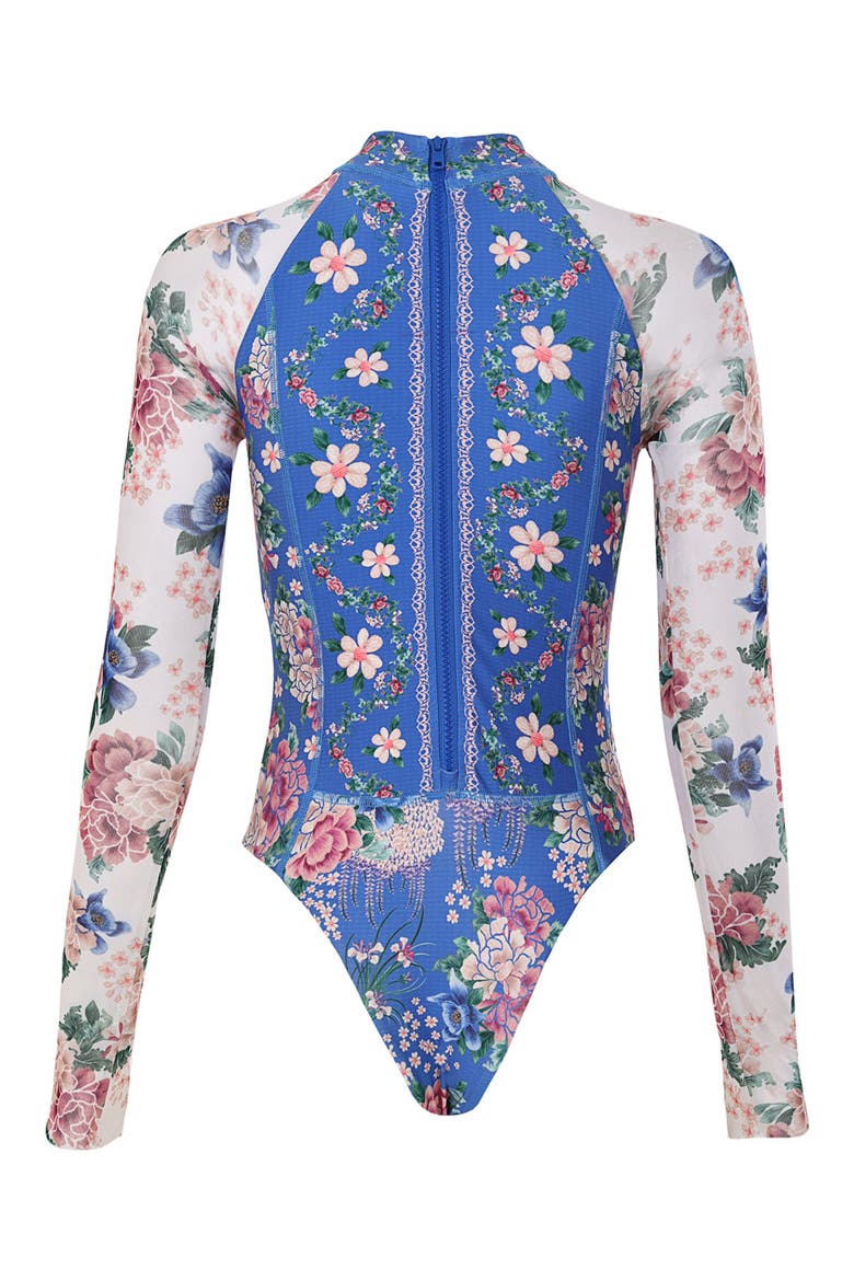 Monti Ivy Long Sleeve Zip One-Piece Swimsuit, Alternate, color, BLUE