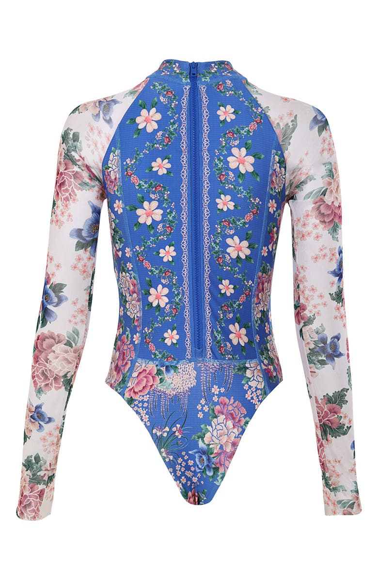 Agua Bendita Monti Ivy Long Sleeve Zip One-Piece Swimsuit, Alternate, color, Blue