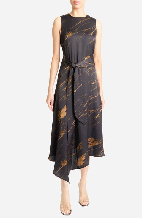 CECILIA Sleeveless Midi Dress in Abstract Crepe