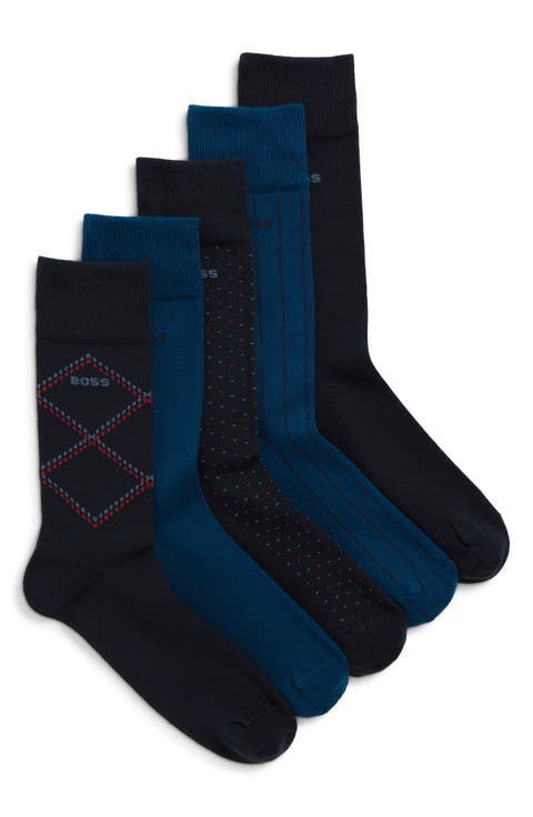 Assorted 5-Pack Jacquard & Solid Cotton Blend Dress Socks Gift Box