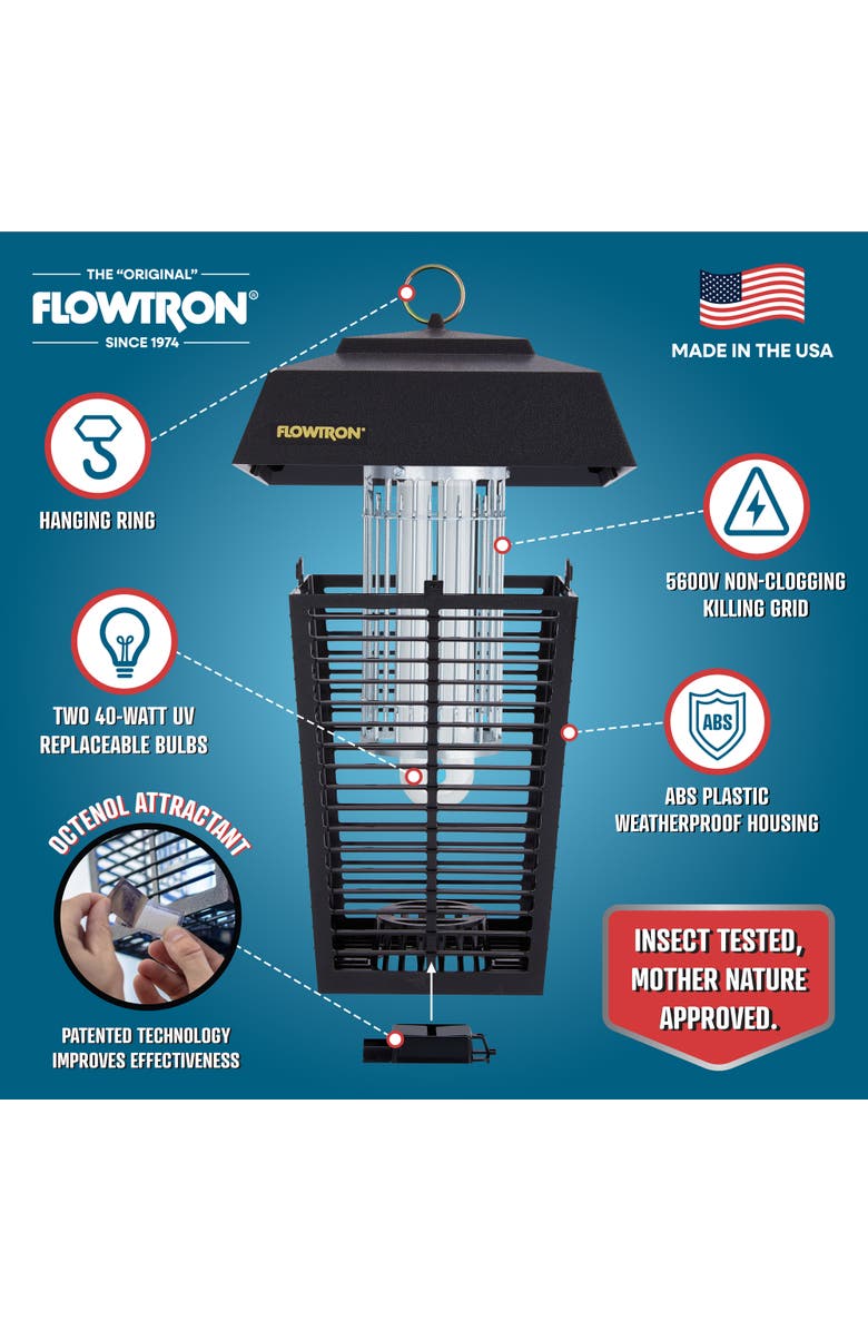 Flowtron Bug Zapper, Mosquito Zapper with 1-1/2 Acre of Coverage, 80W Bulb & 5600V Killing Grid, Alternate, color, Black