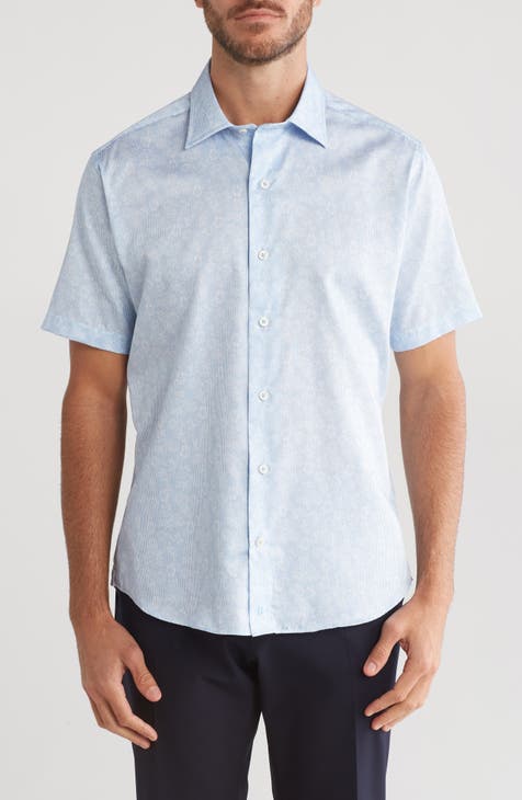 Print Cotton Short Sleeve Button-Up Shirt