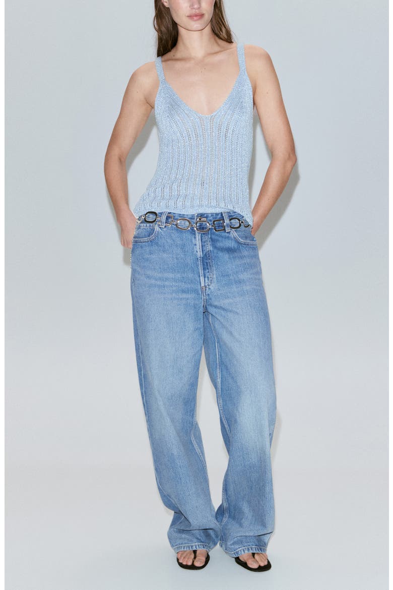 Metallic Openwork Knit Top, Alternate, color, SKY BLUE