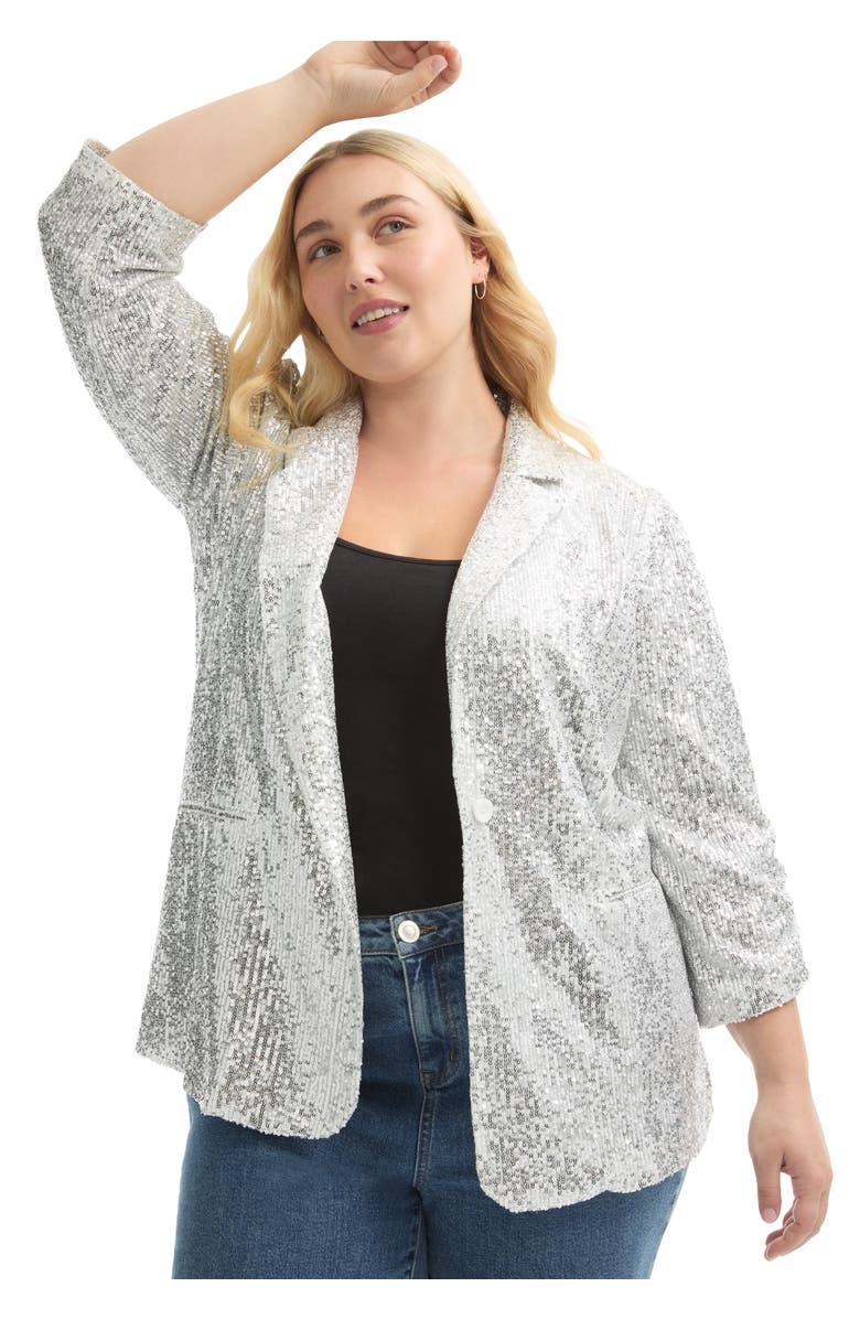 June + Vie Sequin Blazer, Main, color, Silver
