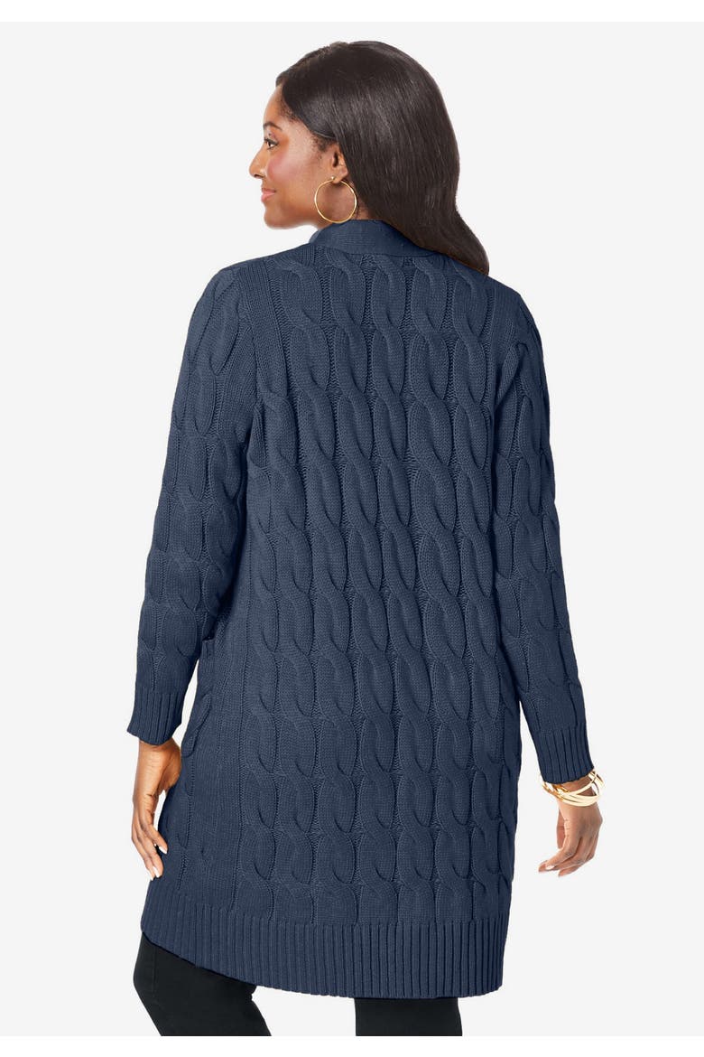 Cable Duster Sweater (plus), Alternate, color, HEATHER CHARCOAL