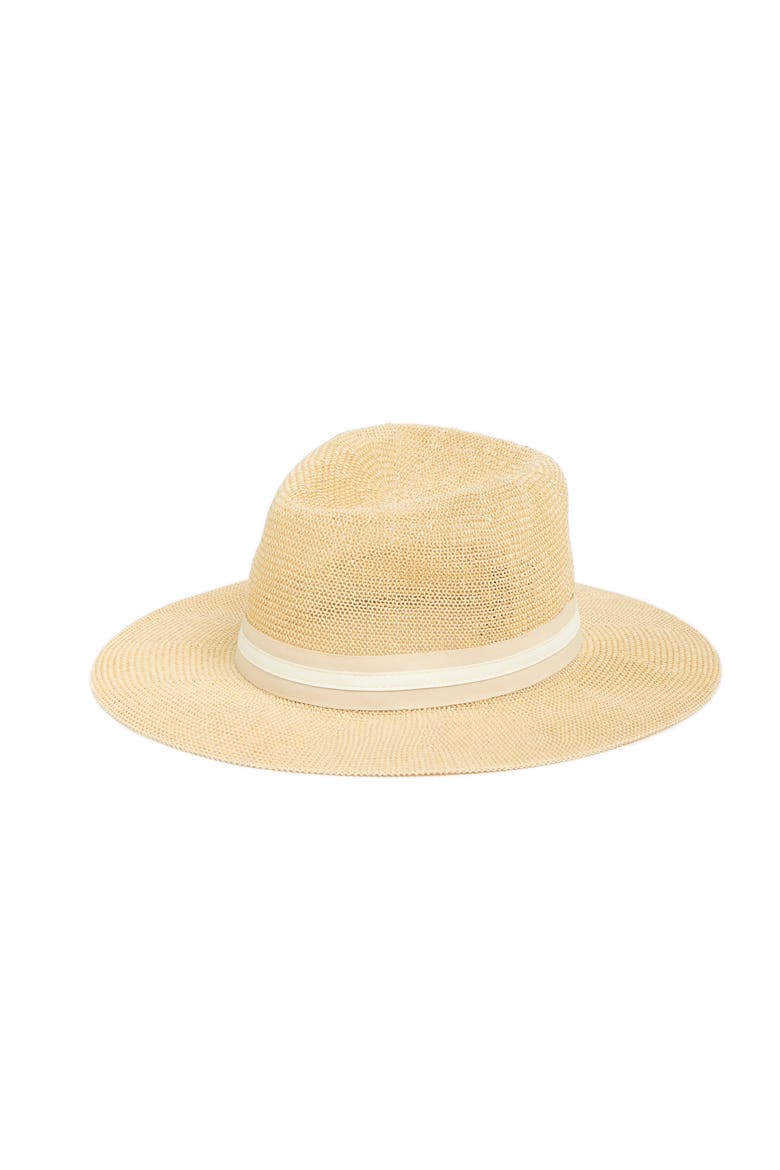 Grosgrain Faux Leather Band Panama Hat, Alternate, color, NATURAL