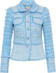 Maison Common Tweed Patchwork Jacket With Fringes