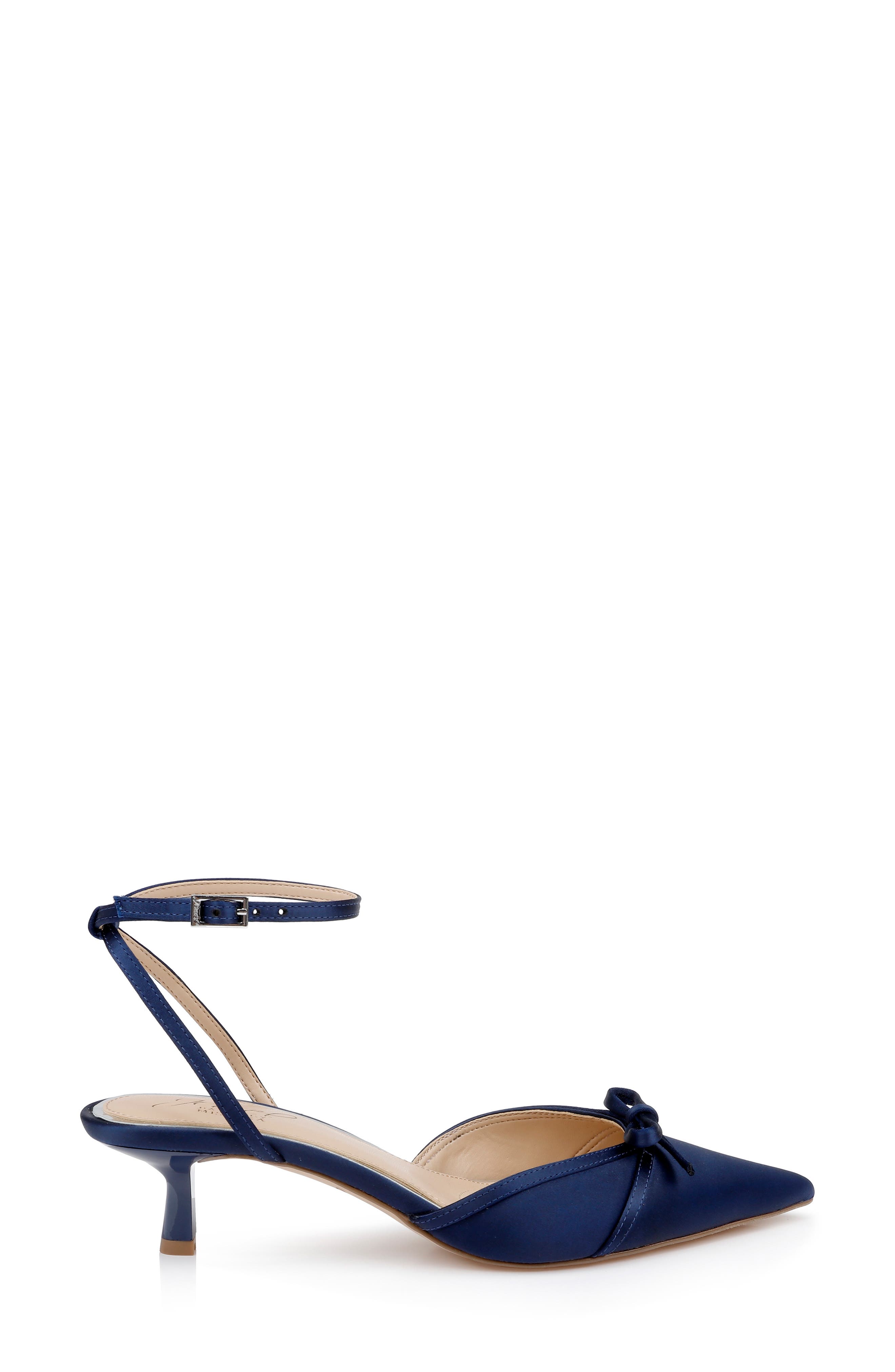 Talasia Ankle Strap Pointed Toe Kitten Heel Pump, Alternate, color, NAVY SATIN
