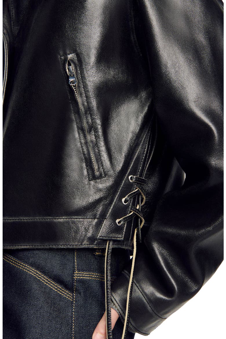 Distressed leather jacket, Alternate, color, Black
