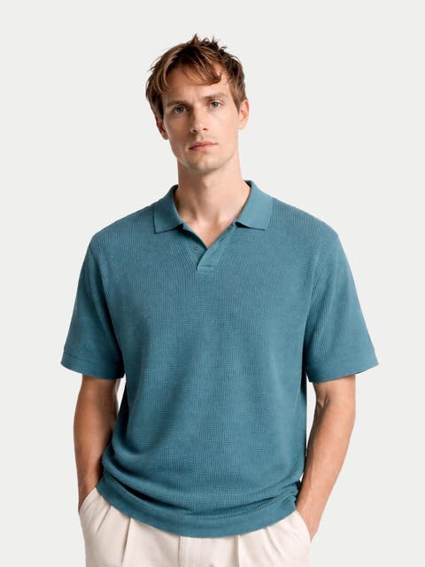 Open Collar Cashmere Silk Polo Shirt
