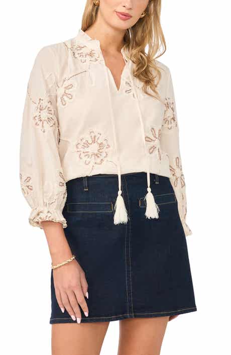 Embroidered Tassel Tie Top
