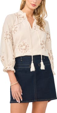Vince Camuto Embroidered Tassel Tie Top
