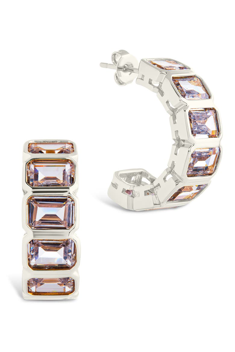 Nyssa Baguette Cubic Zirconia Hoop Earrings, Main, color, SILVER/ EMBER
