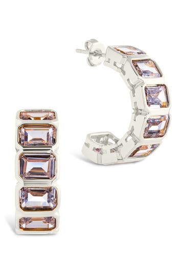 Sterling Forever Nyssa Baguette Cubic Zirconia Hoop Earrings