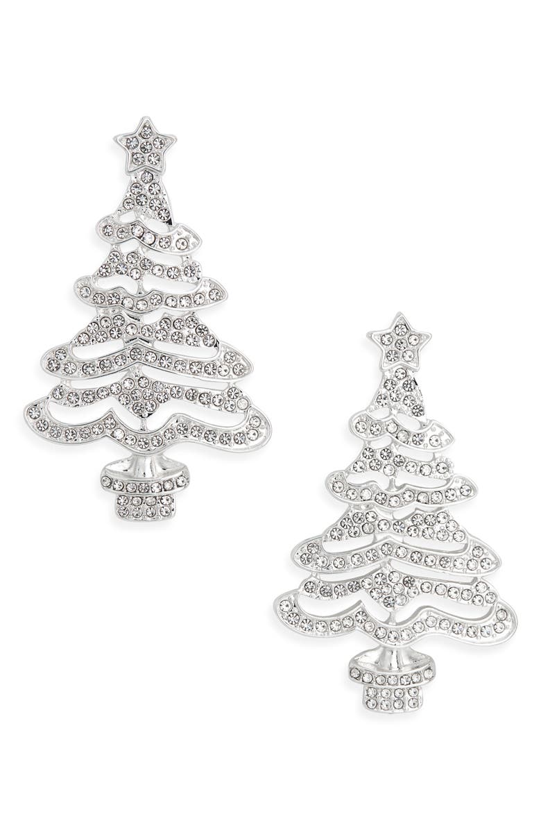 Leith Crystal Pavé Christmas Tree Statement Earrings, Main, color, Clear- Silver