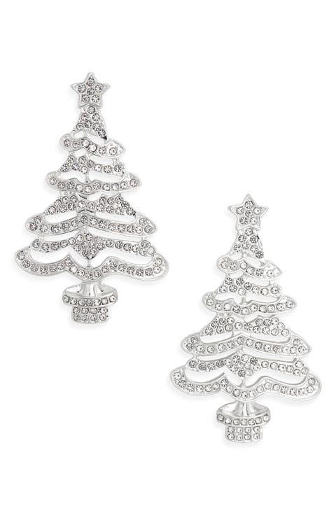 Crystal Pavé Christmas Tree Statement Earrings
