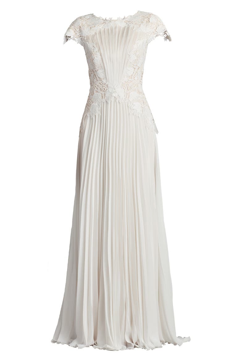 Embroidered Lace Cap Sleeve Gown, Alternate, color, IVORY/ PETAL