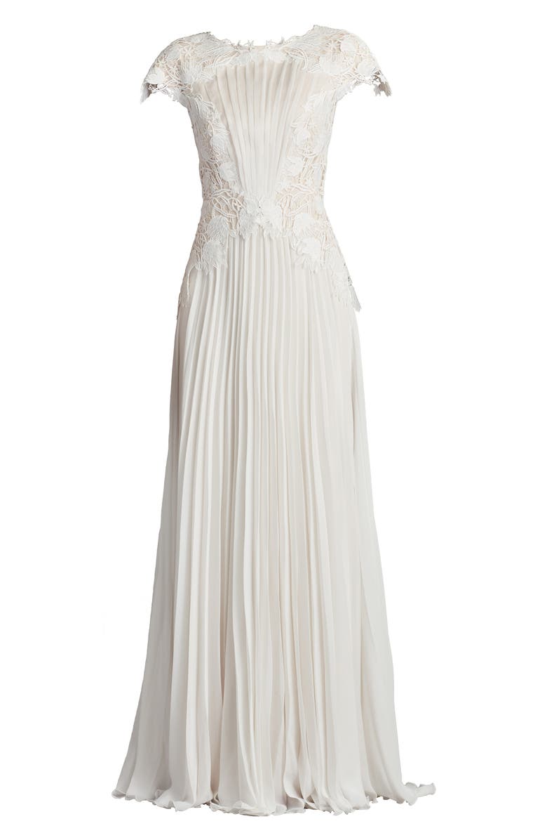 Tadashi Shoji Embroidered Lace Cap Sleeve Gown, Alternate, color, Ivory/ Petal