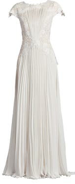 Tadashi Shoji Embroidered Lace Cap Sleeve Gown