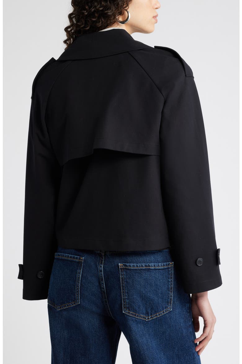 Crop Stretch Cotton Trench Coat, Alternate, color, BLACK